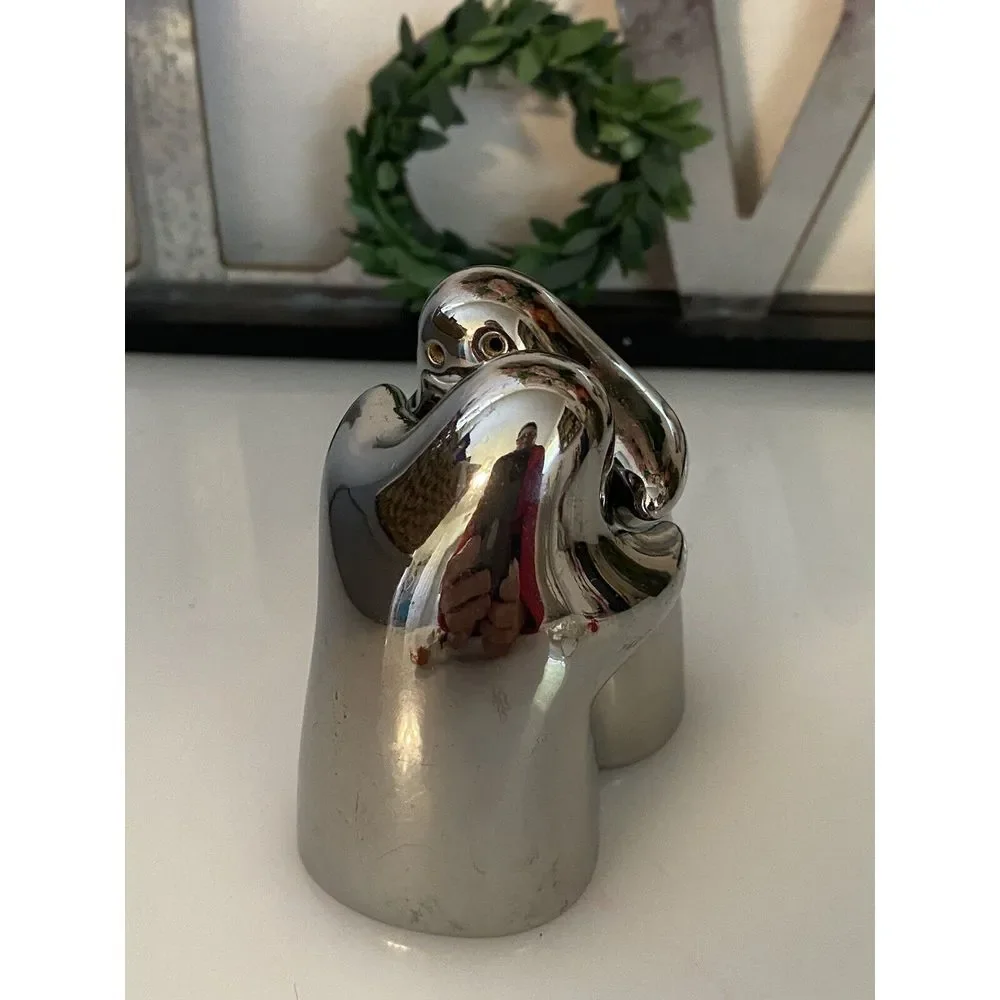 Hugging Ghost Salt and Pepper Shakers Set w Stopers Chrome ‎ Mercury Glass Style